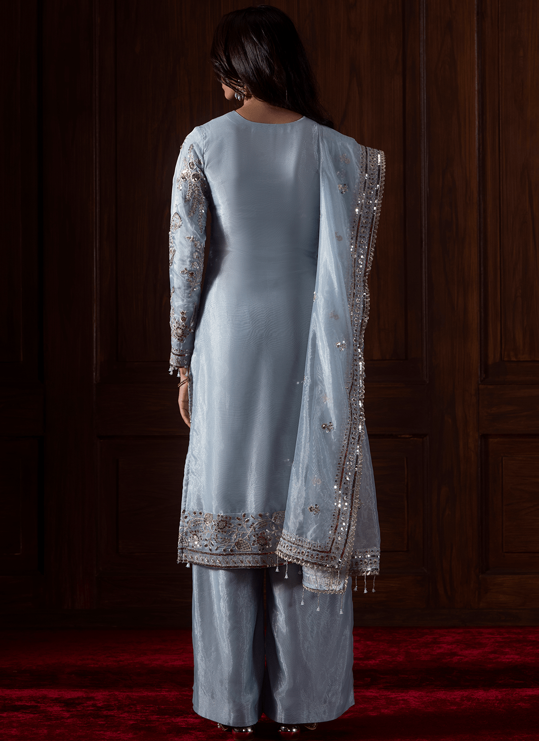 Light Blue Embroidered Silk Palazzo Suit - Lashkaraa
