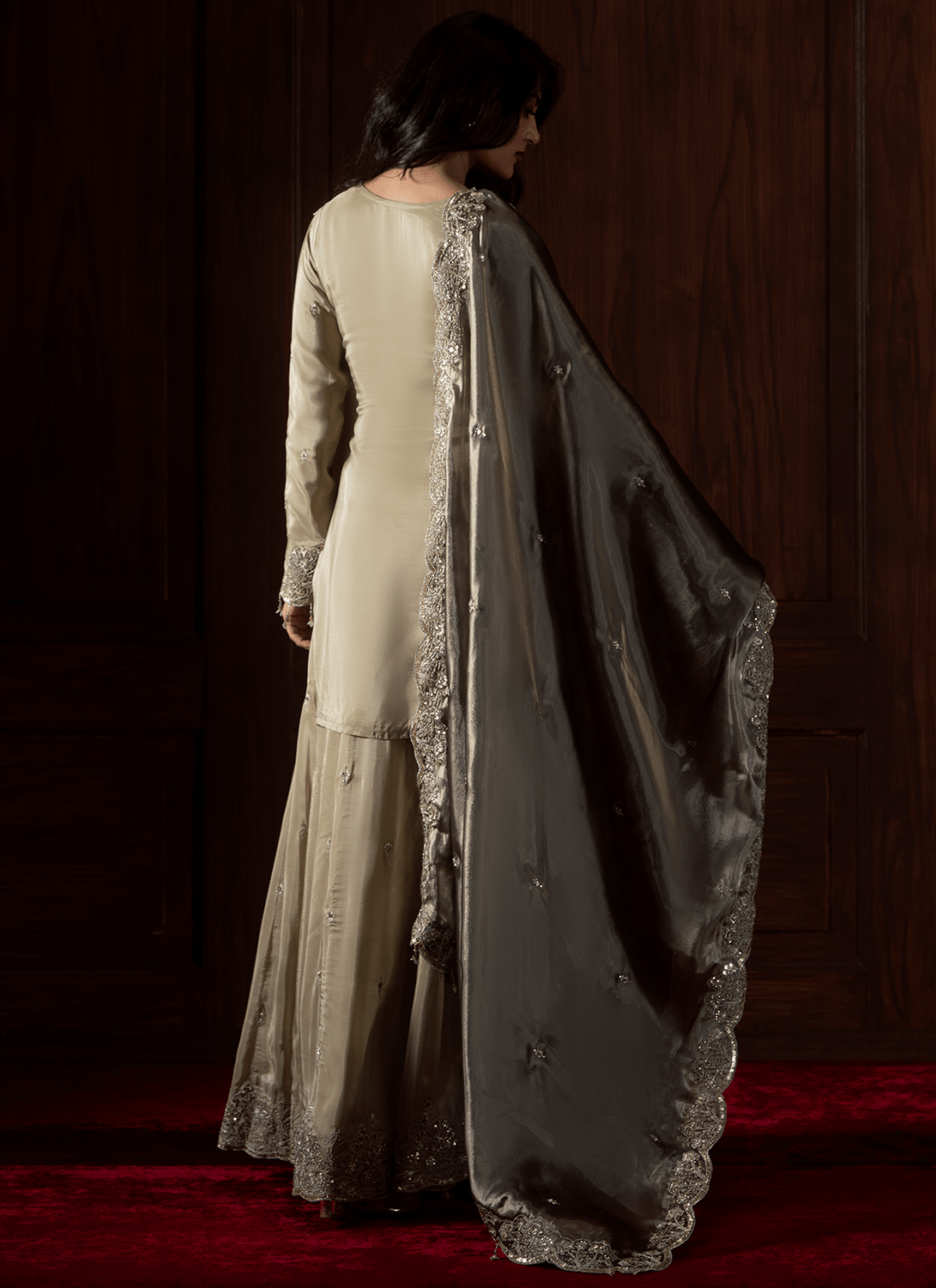 Light Green Embroidered Organza Sharara - Lashkaraa