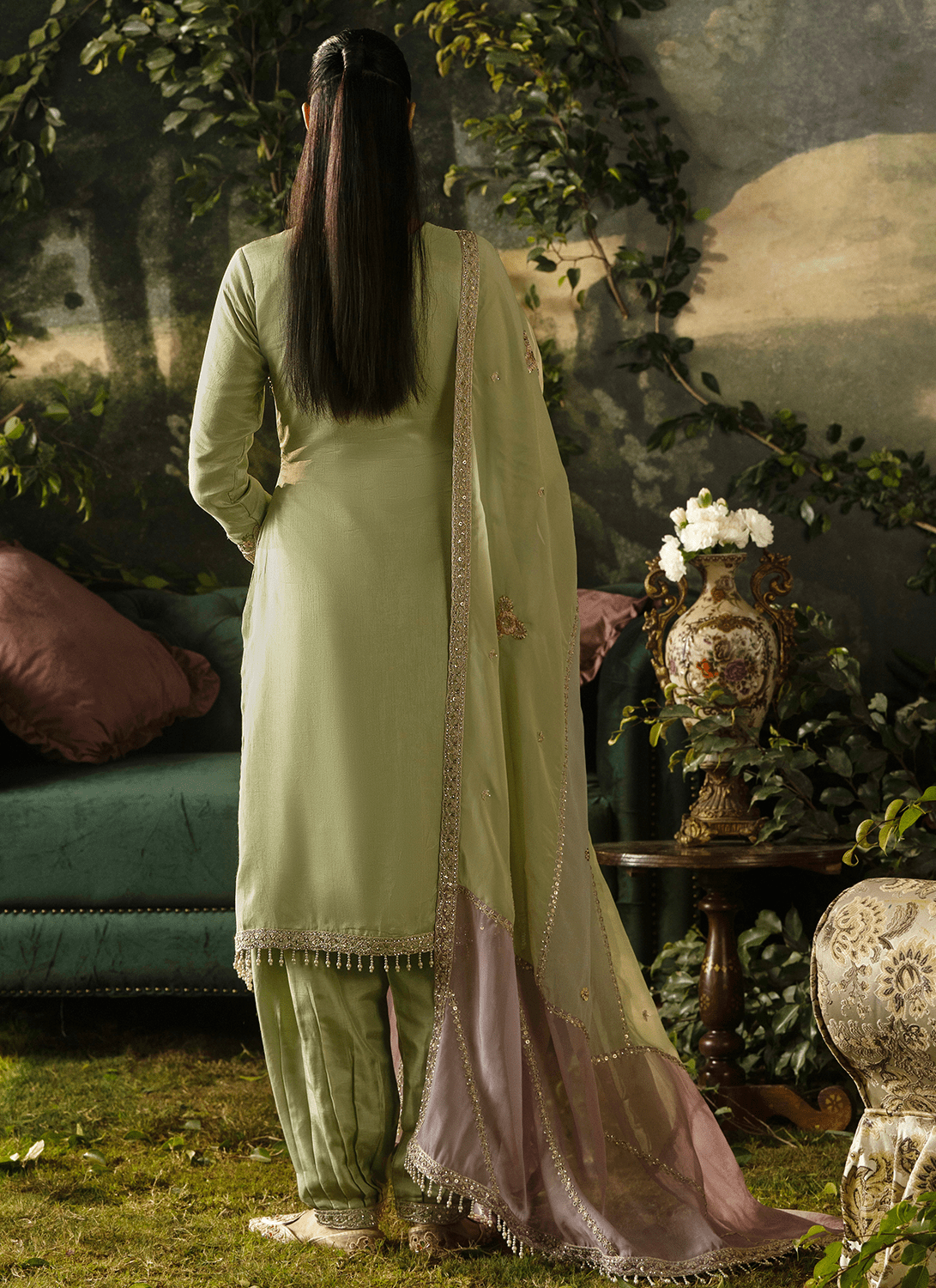 Light Green Embroidered Viscose Silk Salwar Suit - Lashkaraa