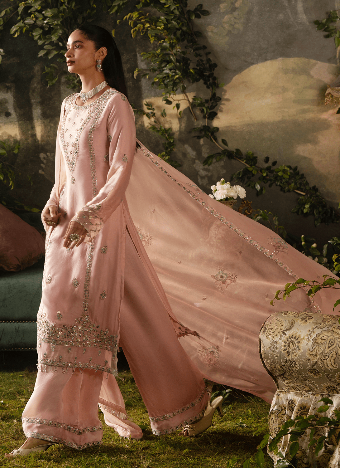 Light Pink Embroidered Crepe Palazzo Suit - Lashkaraa