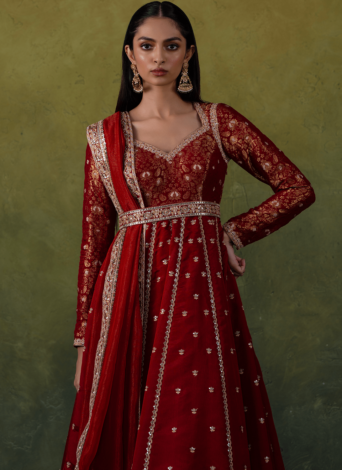Maroon Embroidered Brocade Anarkali - Lashkaraa