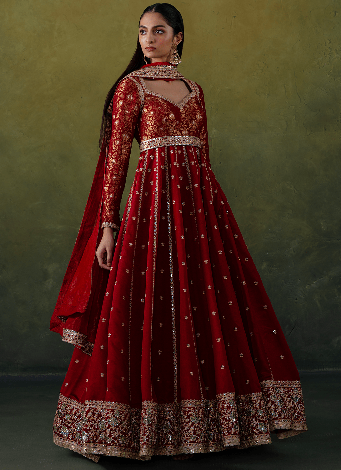 Maroon Embroidered Brocade Anarkali - Lashkaraa