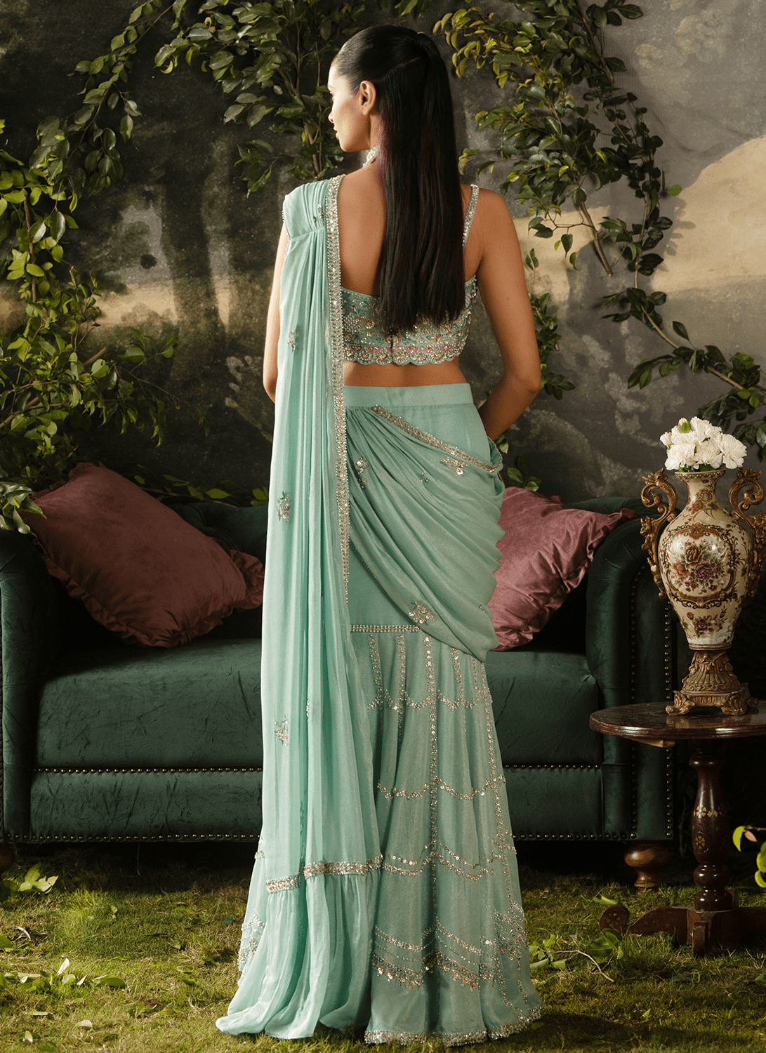 Mint Blue Embroidered Georgette Saree - Lashkaraa