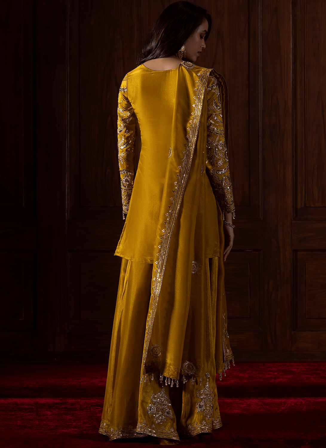 Mustard Embroidered Tissue Organza Sharara - Lashkaraa