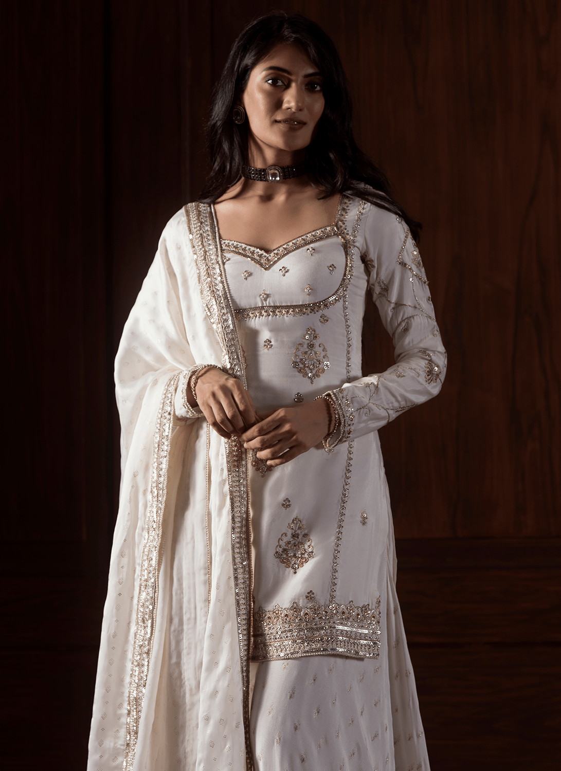 Off White Embroidered Satin Organza Sharara - Lashkaraa