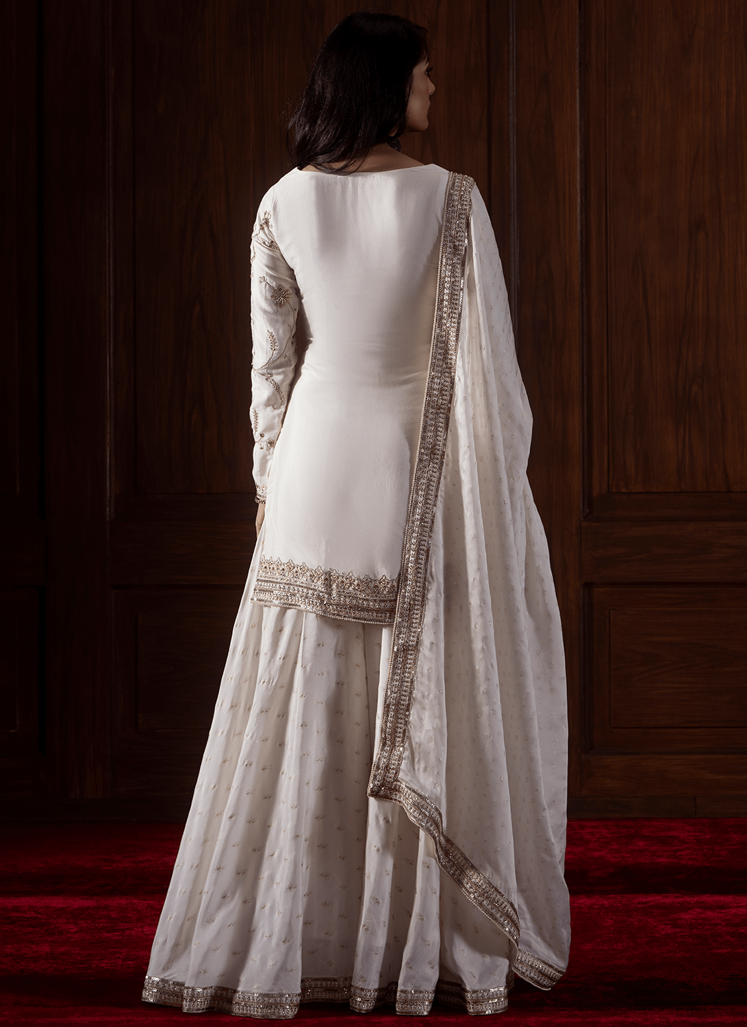 Off White Embroidered Satin Organza Sharara - Lashkaraa