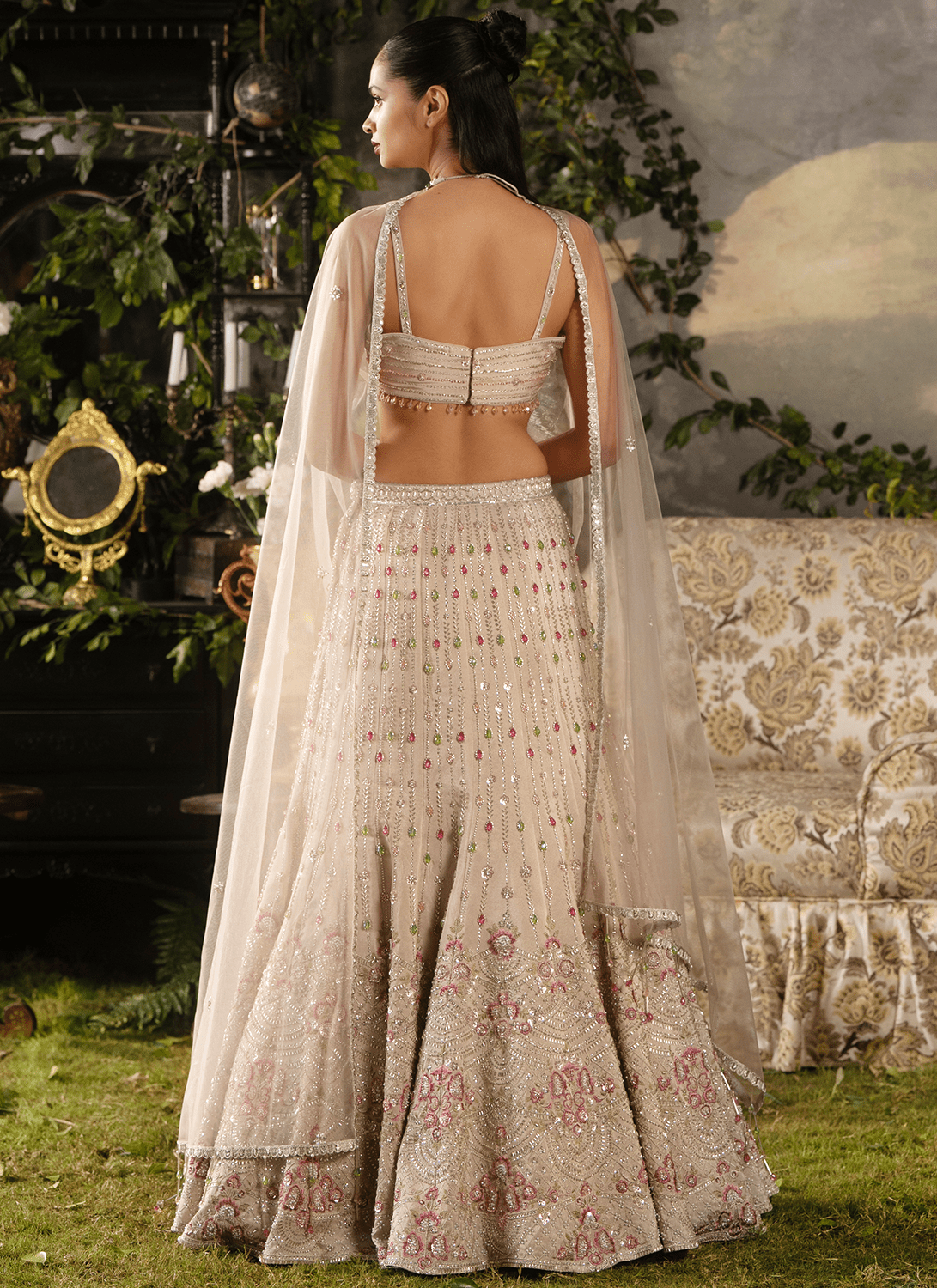 Off White Embroidered Tissue Lehenga - Lashkaraa