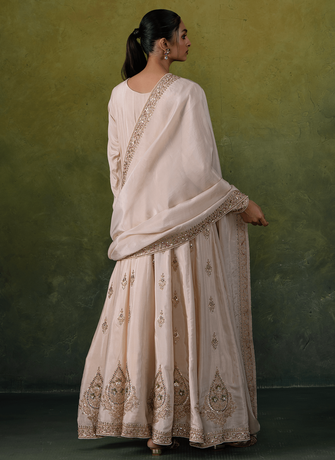 Off White Embroidered Viscose Silk Anarkali - Lashkaraa