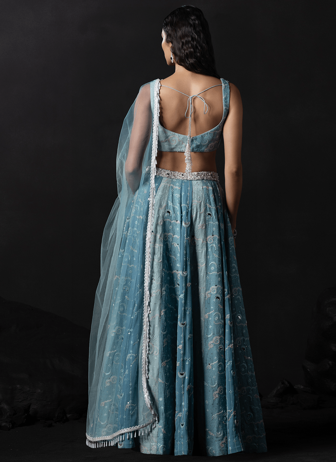 Powder Blue Embroidered Georgette Lehenga - Lashkaraa