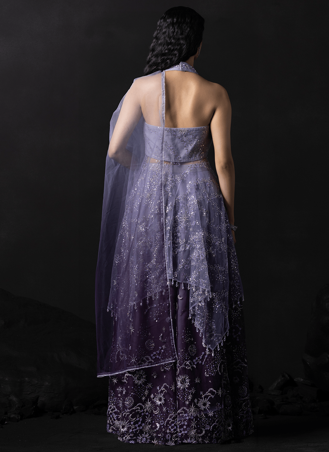 Purple Embroidered Net Sharara - Lashkaraa
