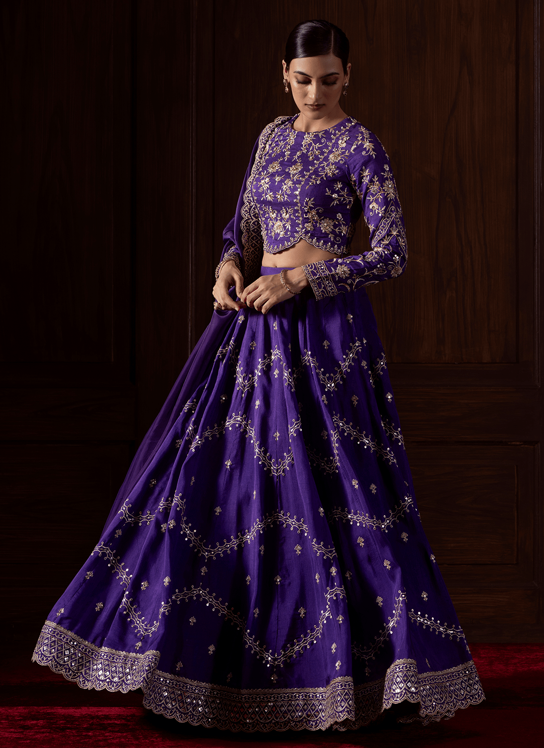 Purple Embroidered Silk Lehenga - Lashkaraa