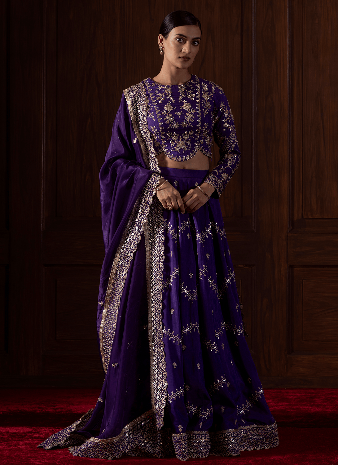 Purple Embroidered Silk Lehenga - Lashkaraa