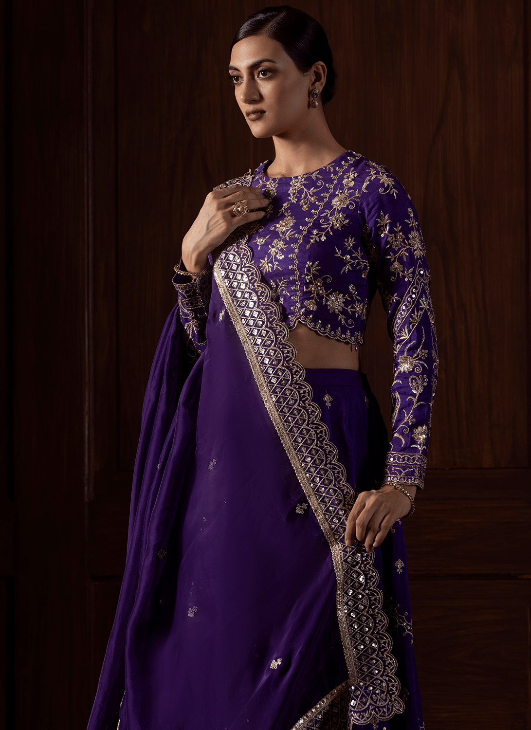 Purple Embroidered Silk Lehenga - Lashkaraa