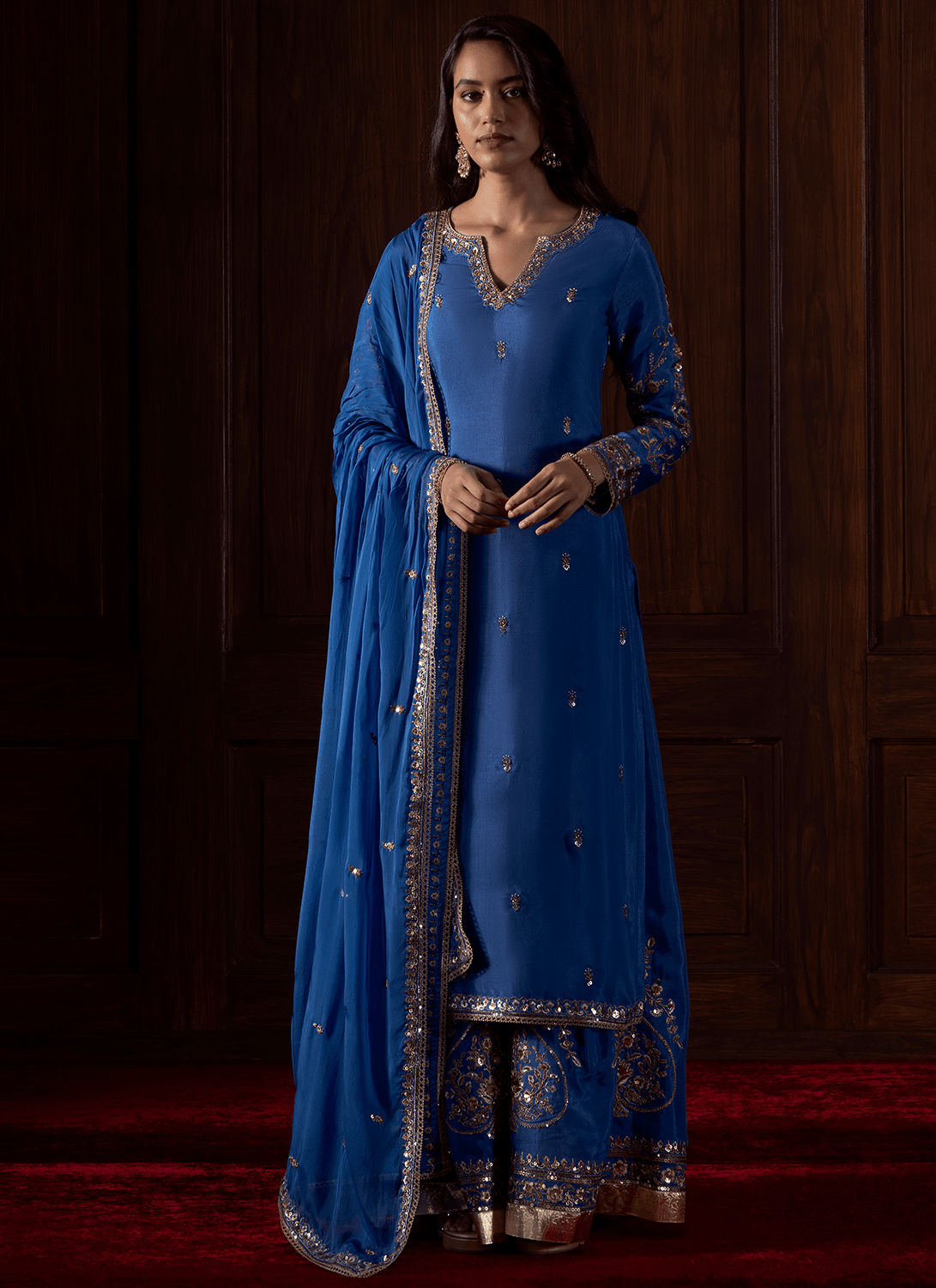Royal Blue Embroidered Silk Sharara - Lashkaraa