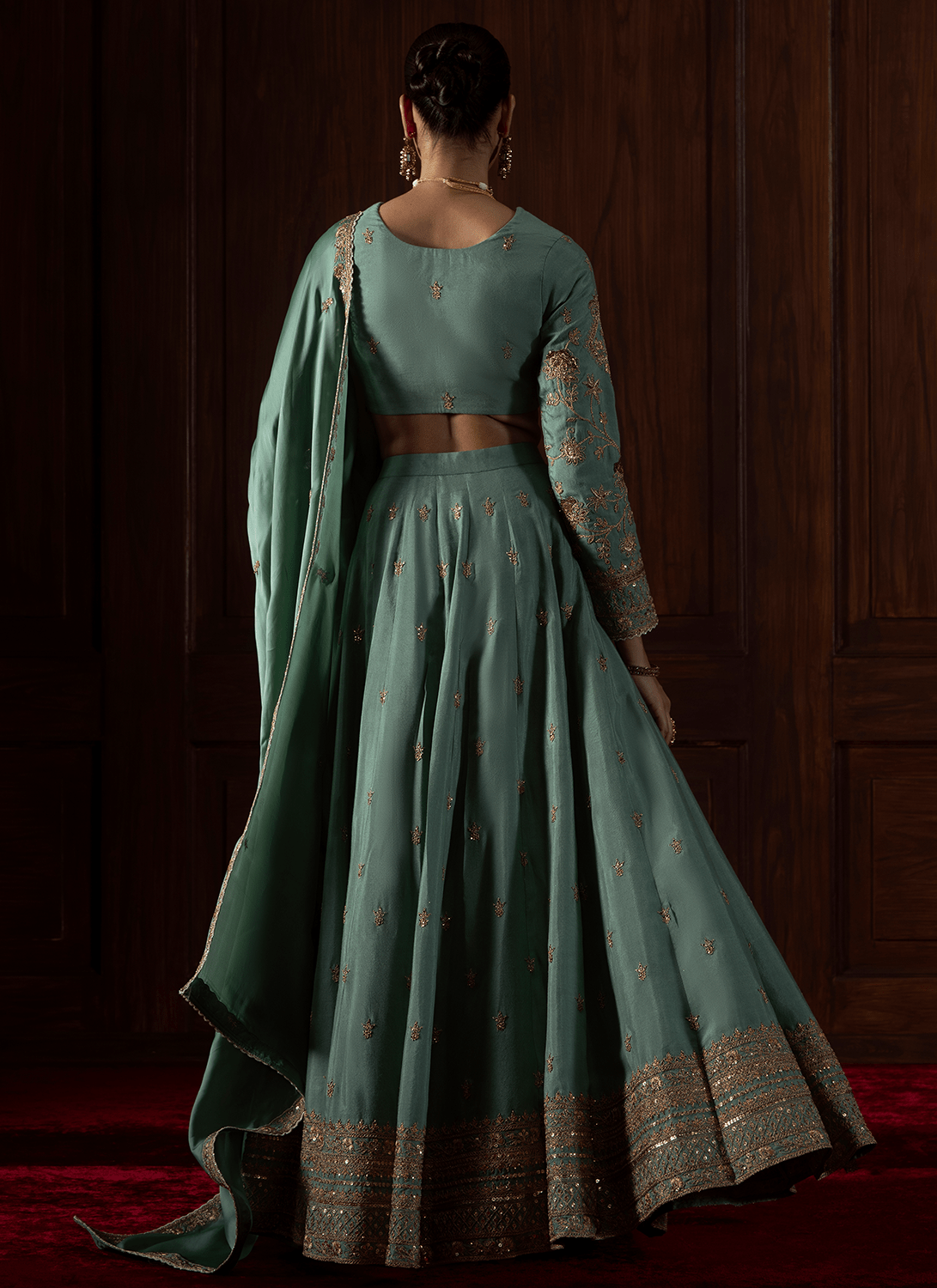 Sea Green Embroidered Organza Lehenga - Lashkaraa