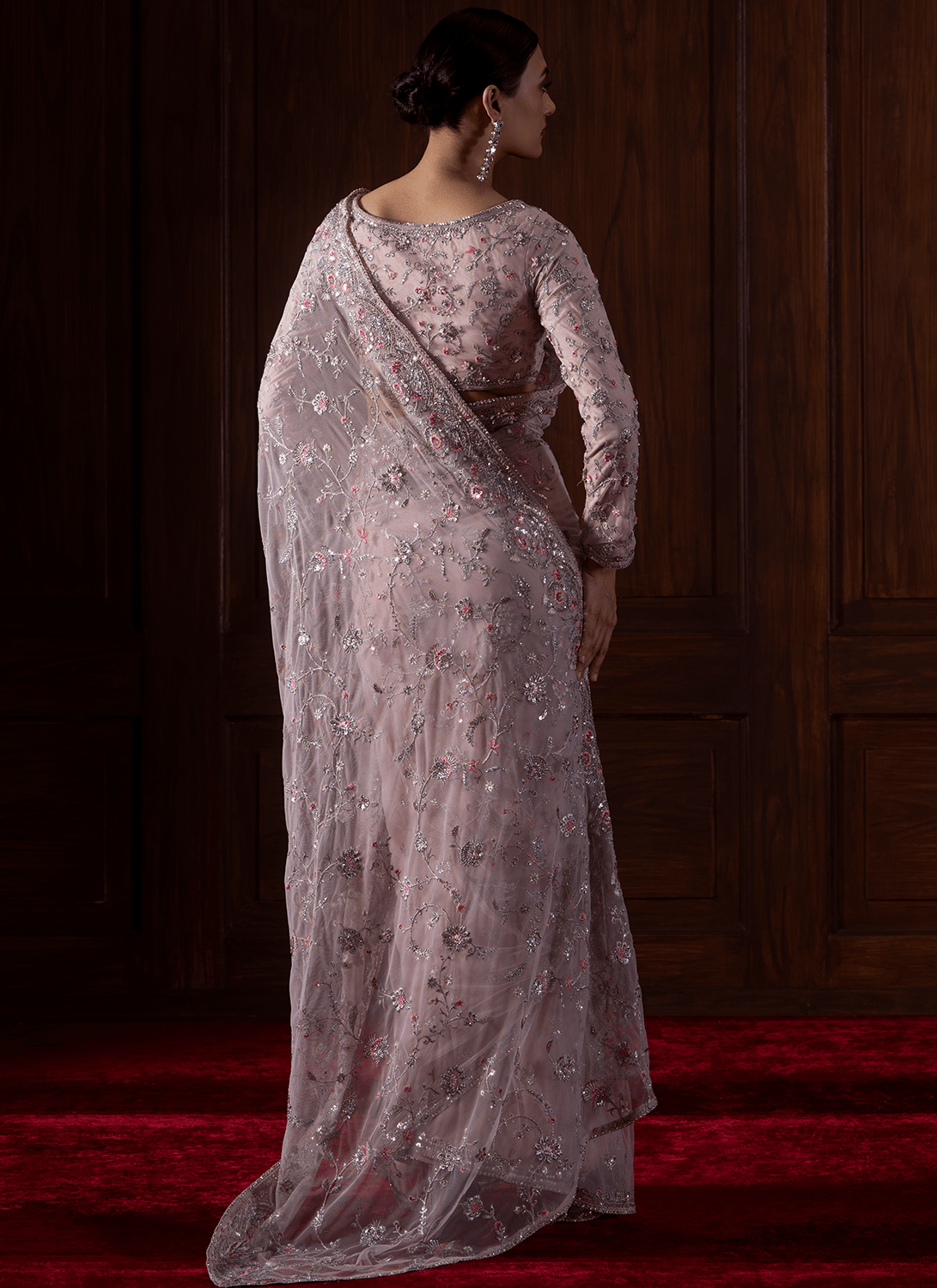 Soft Pink Embroidered Net Saree - Lashkaraa