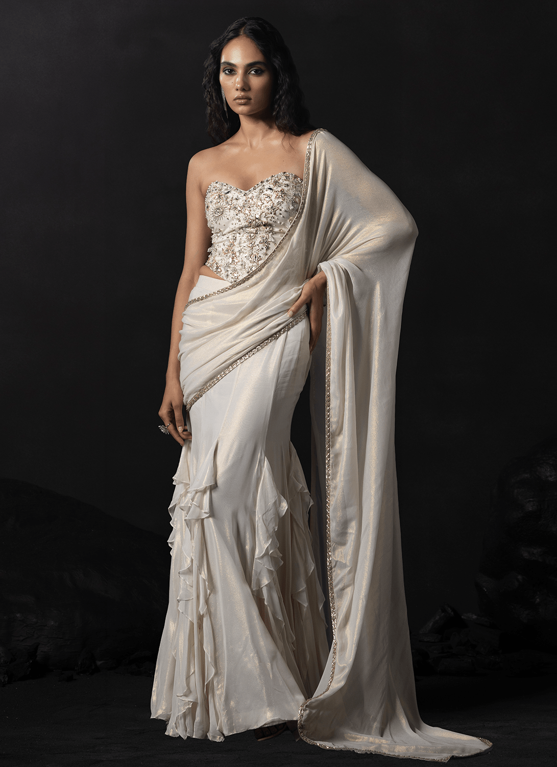White Embroidered Georgette Saree - Lashkaraa