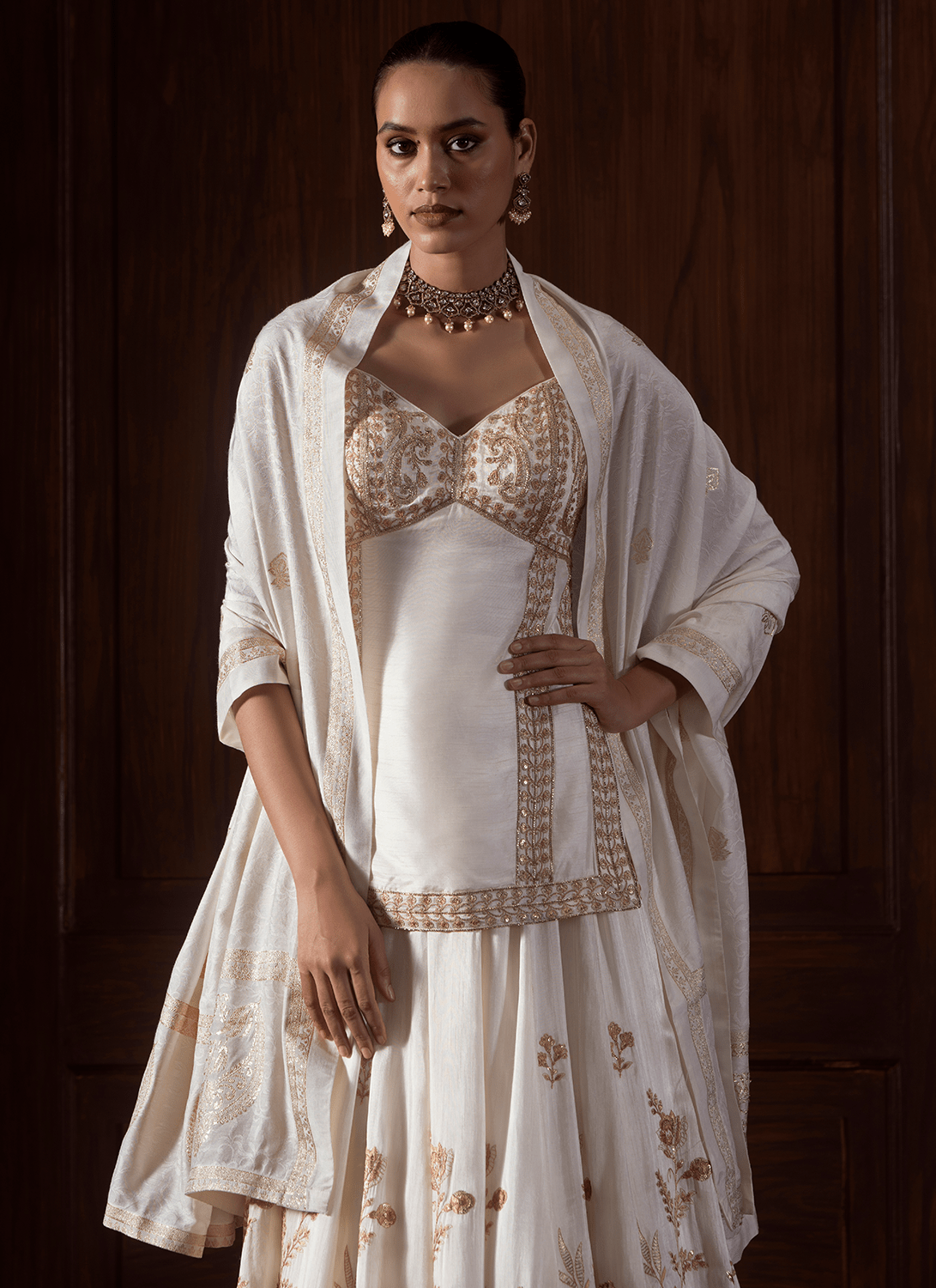 White Embroidered Silk Lehenga - Lashkaraa
