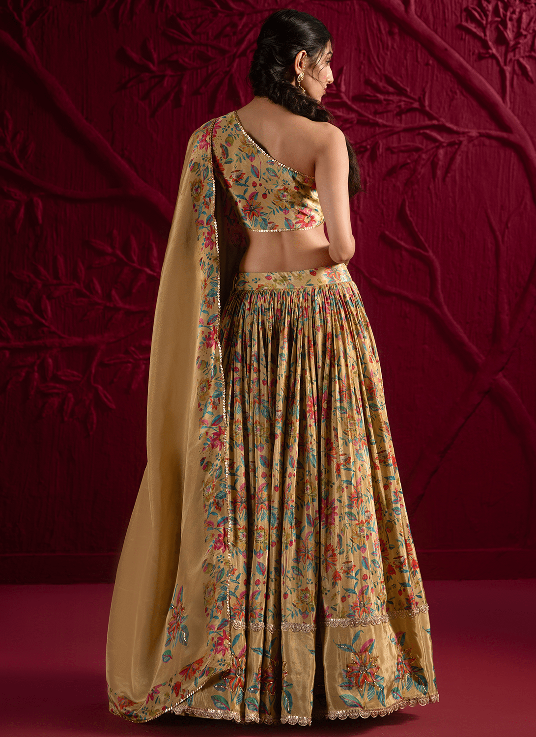 Yellow Floral Embroidered Georgette Lehenga - Lashkaraa
