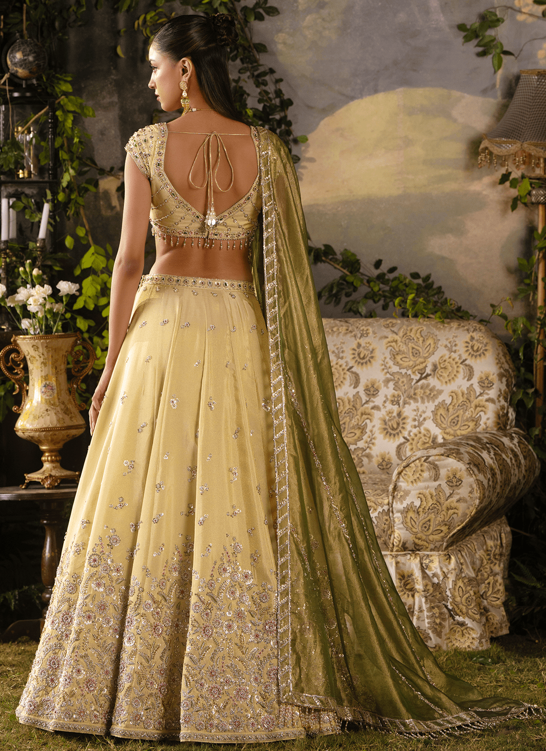 Yellow Gold Embroidered Tissue Lehenga - Lashkaraa