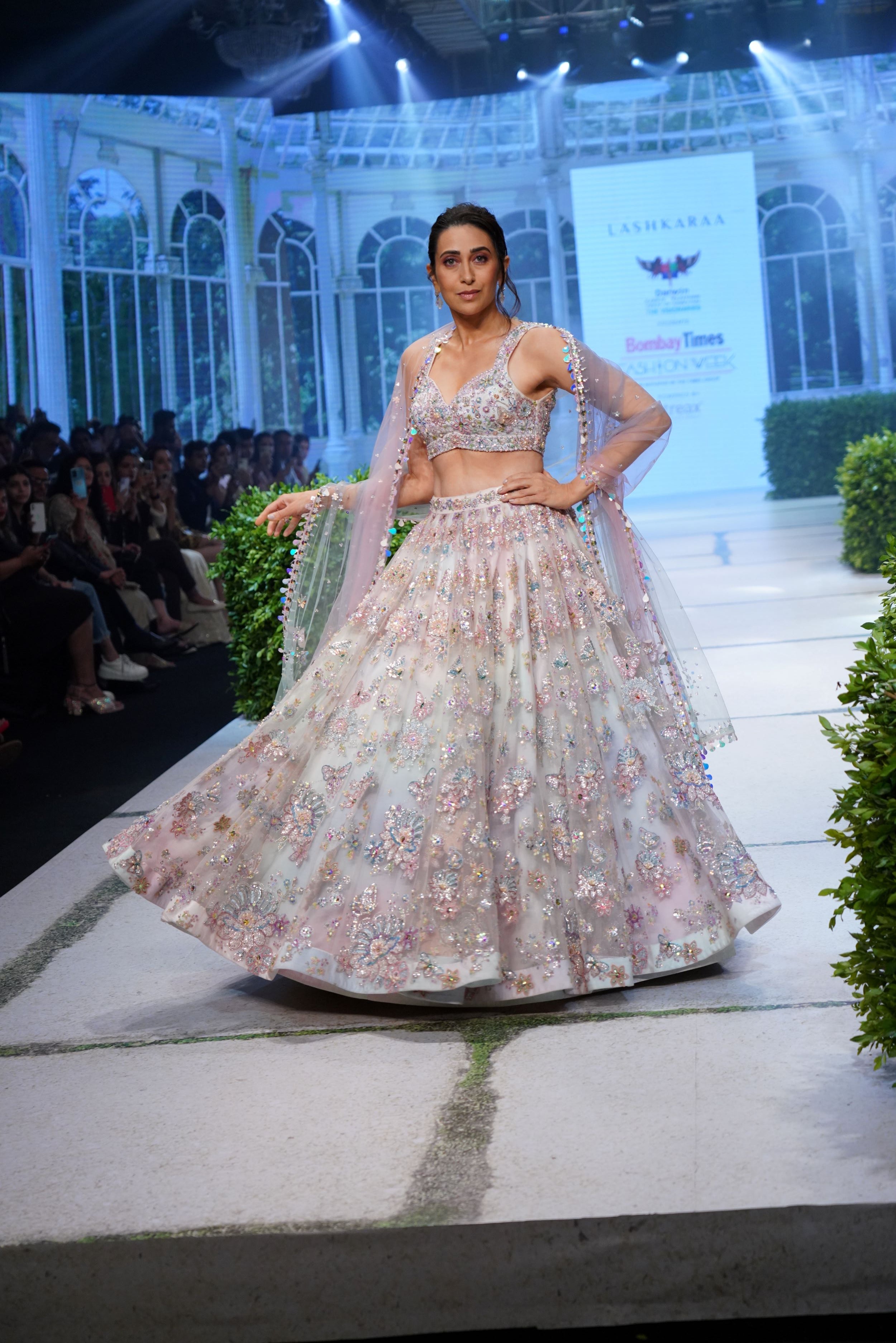 Ombre Pink and Blue Heavy Embellished Lehenga