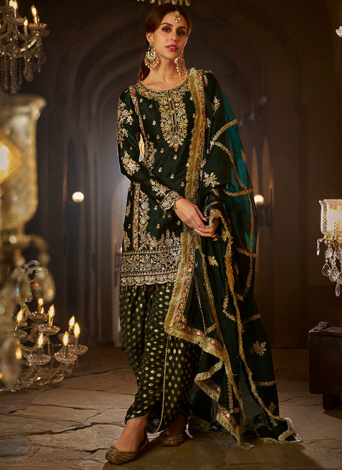 Bottle Green Embroidered Punjabi Suit Bottle Green Embroidered Punjabi Suit