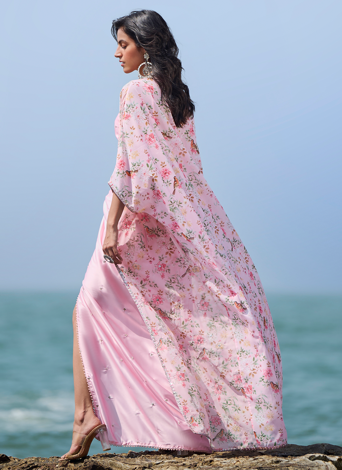 Light Pink Floral Printed Crop Skirt Set