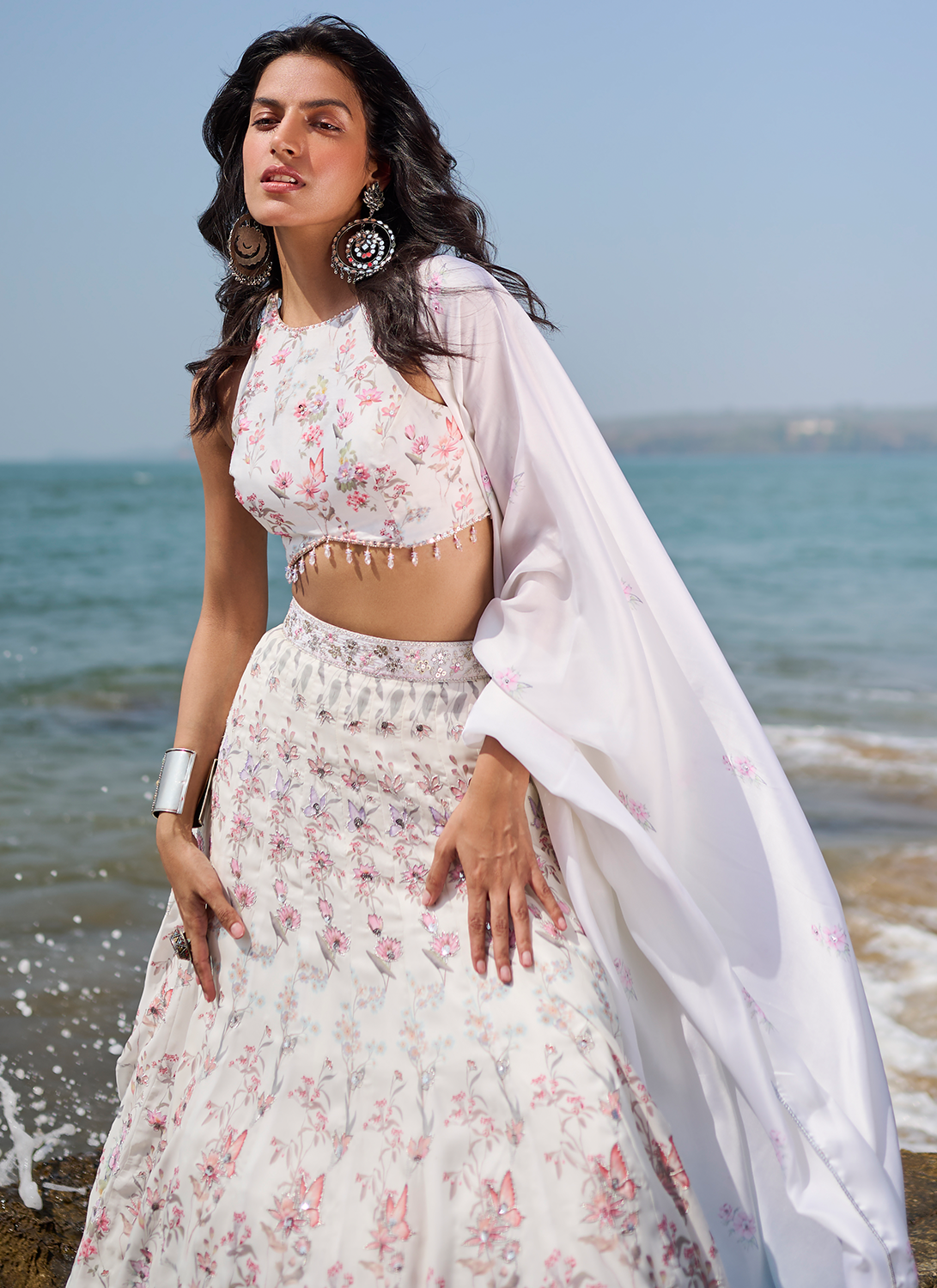 White Floral Printed Lehenga