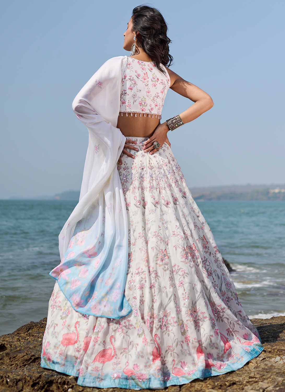 White Floral Printed Lehenga