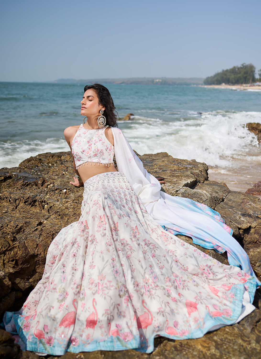 White Floral Printed Lehenga