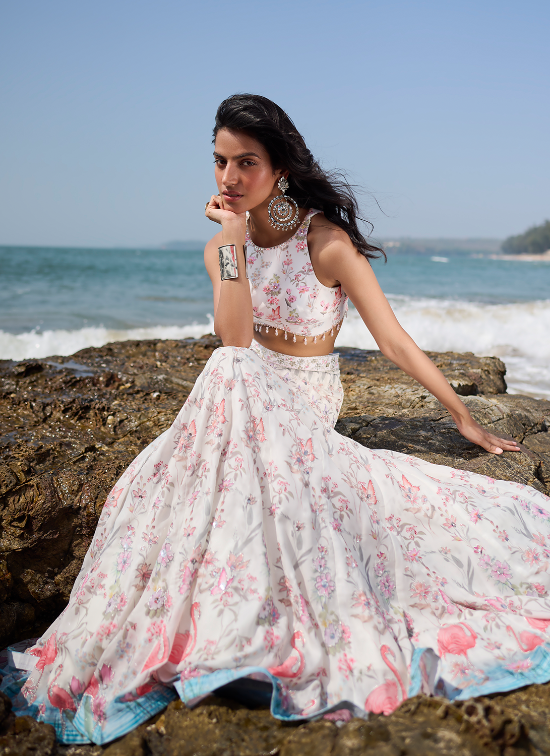 White Floral Printed Lehenga