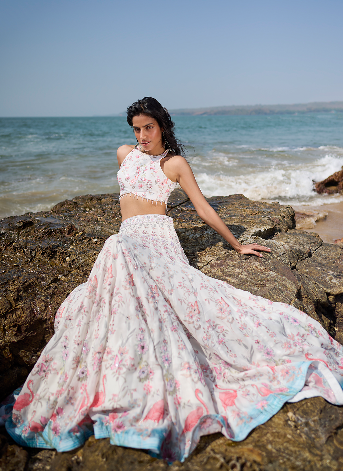 White Floral Printed Lehenga