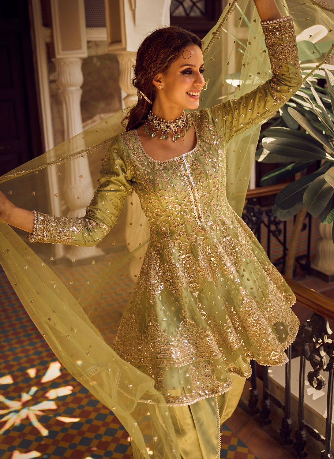 Light Green Peplum Style Punjabi Suit