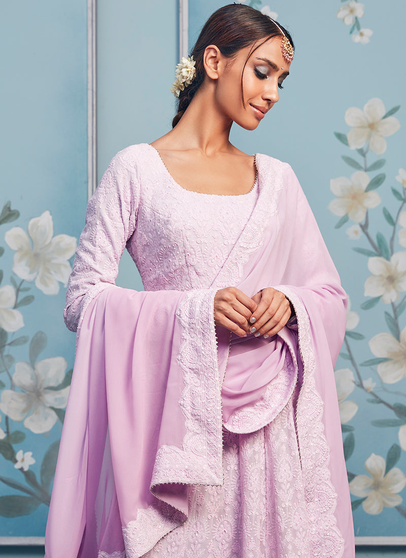 Lilac Thread Embroidered Anarkali