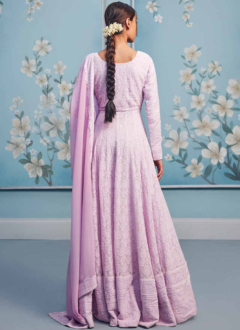 Lilac Thread Embroidered Anarkali