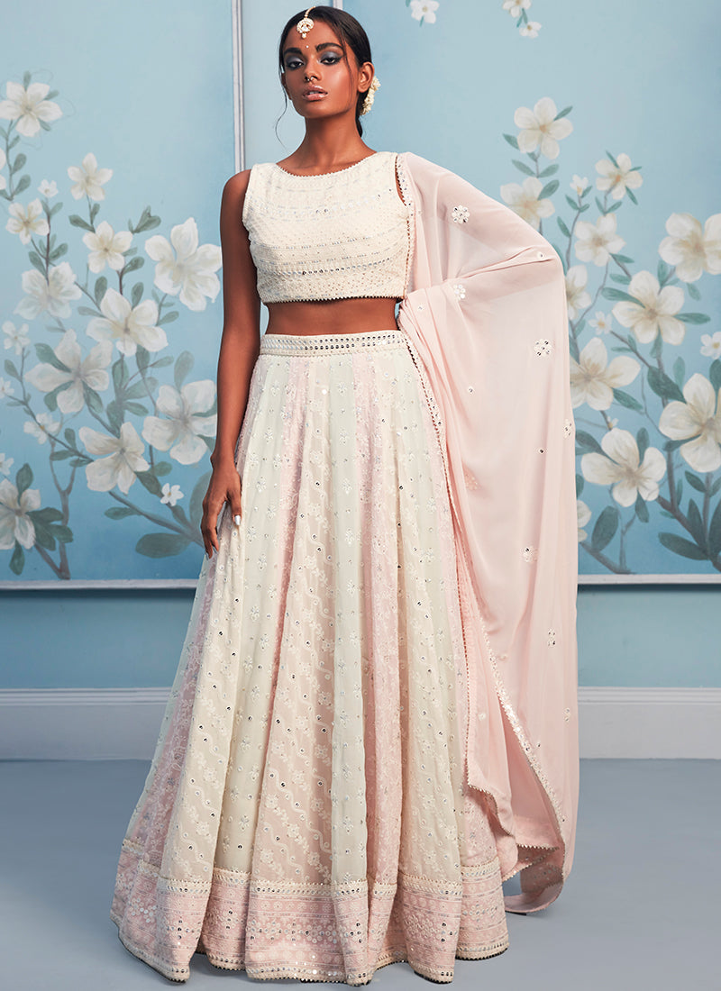 Soft Pastel Multicolor Thread Embroidered Lehenga