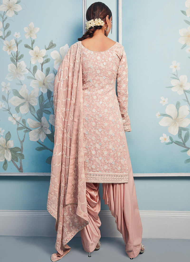 Nude Pink Thread Embroidered Punjabi Suit
