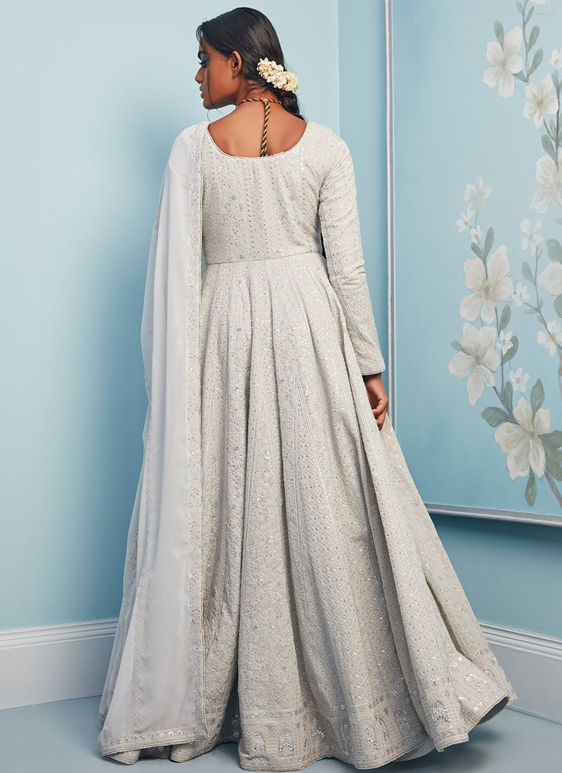 Light Grey Thread Embroidered Anarkali