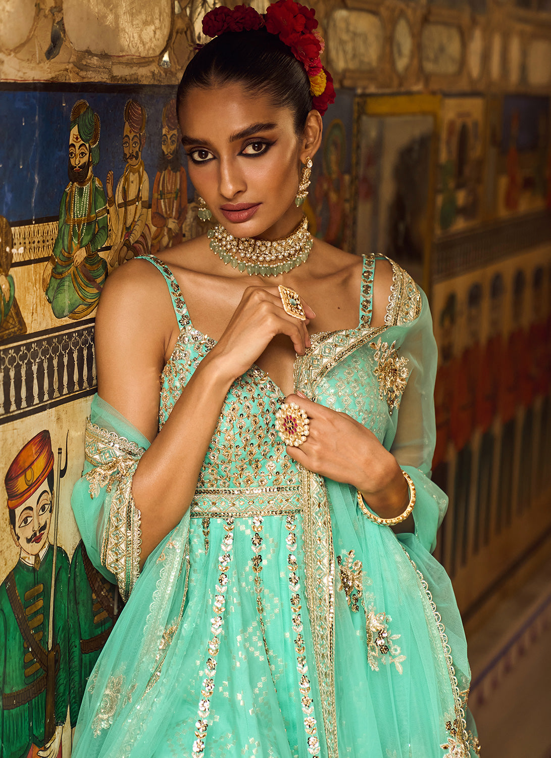 Mint Green Embroidered Peplum Style Gharara