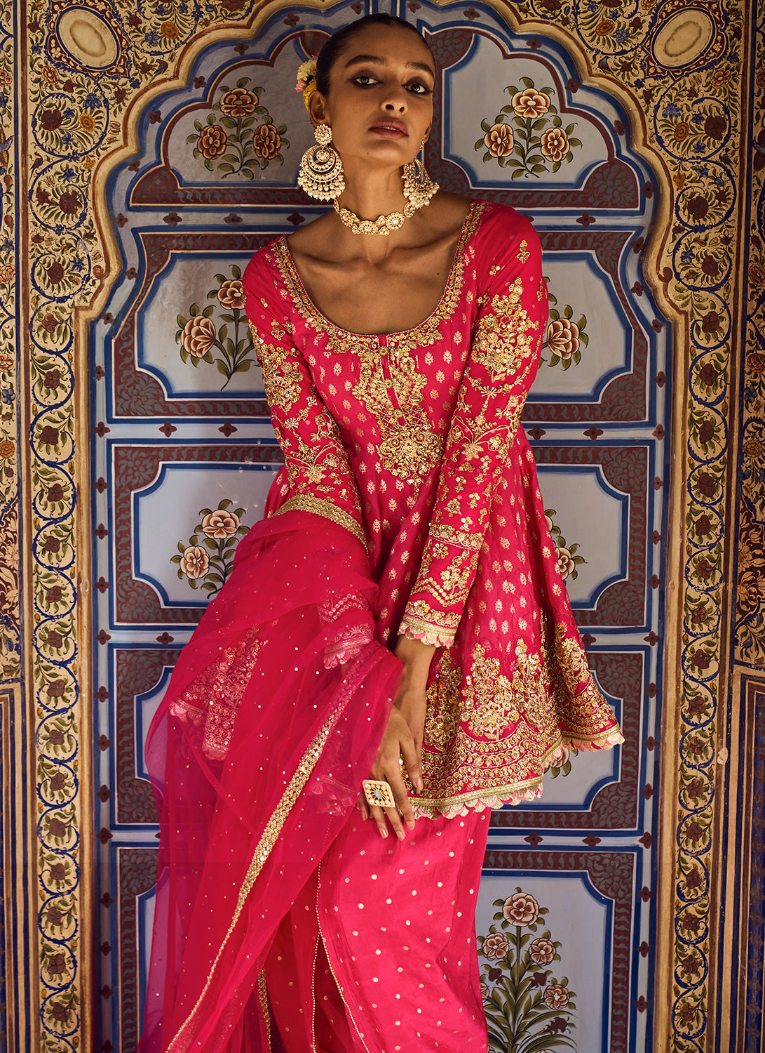 Hot Pink Embroidered Dhoti Style Punjabi Suit