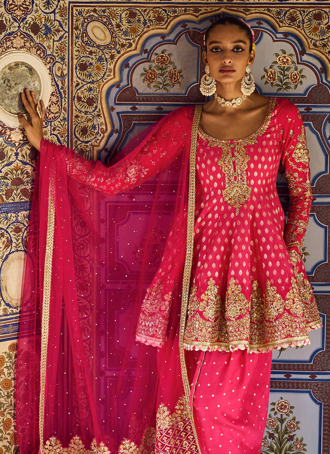 Hot Pink Embroidered Dhoti Style Punjabi Suit