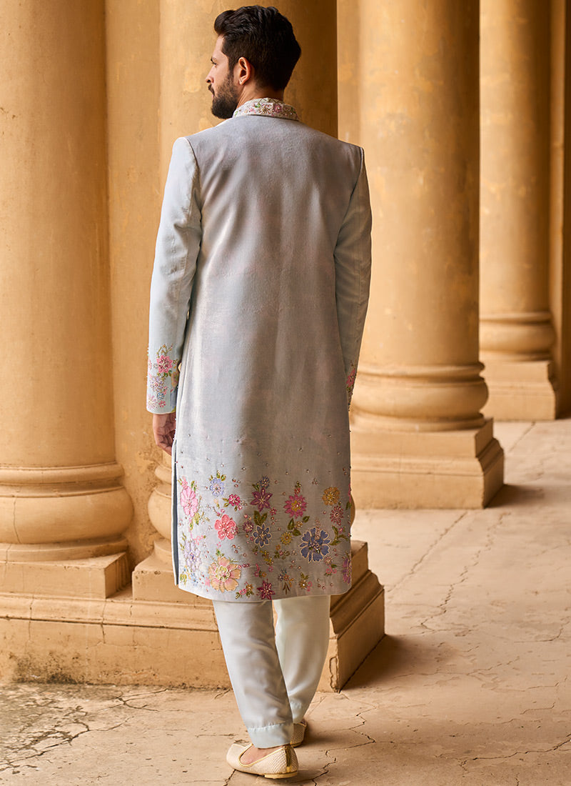 Soft Mint Hand Embroidered Velvet Jodhpuri Set