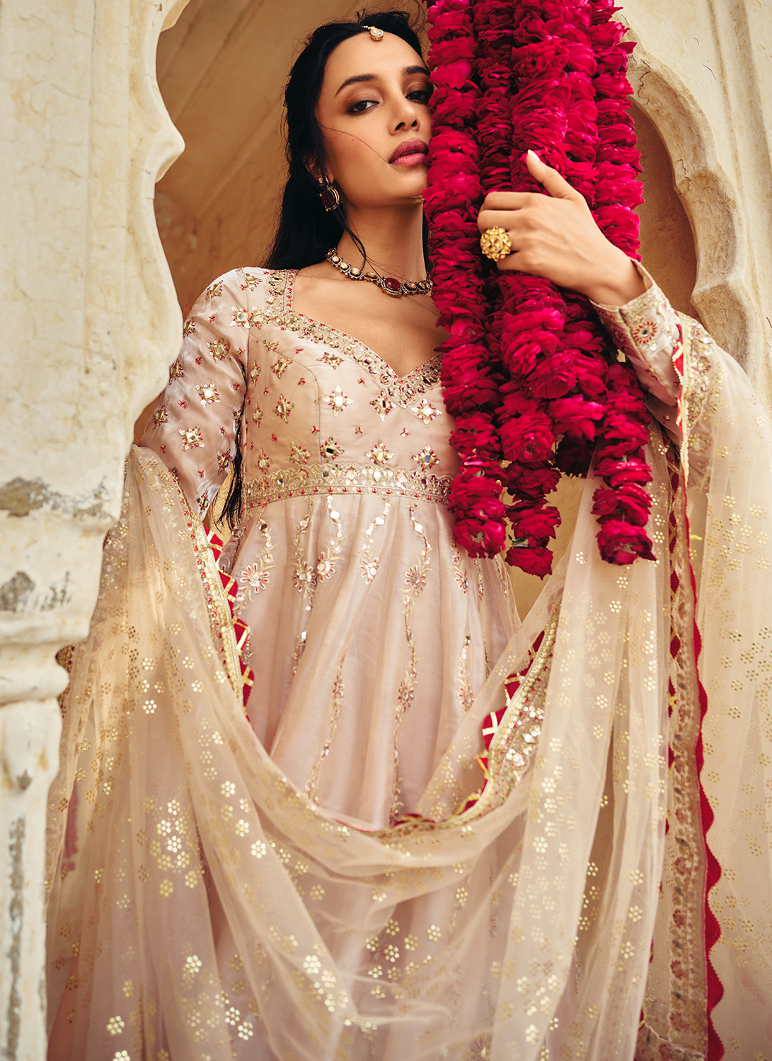Gold Embroidered Organza Anarkali