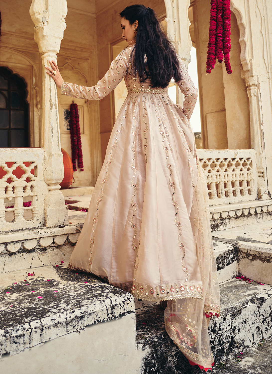 Gold Embroidered Organza Anarkali