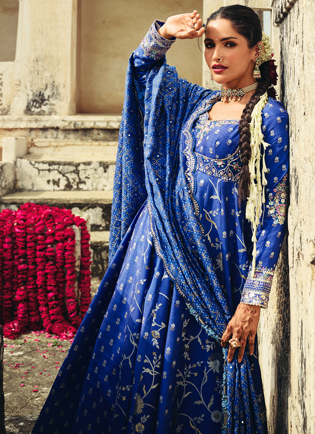 Royal Blue Embroidered Silk Anarkali
