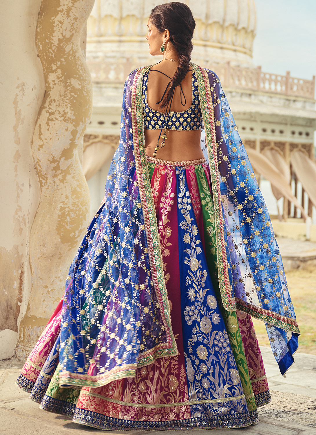 Blue Multicolor Embroidered Silk Lehenga