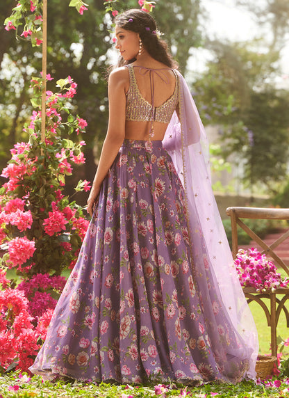 Dusty Purple Multicolor Floral Embroidered Lehenga
