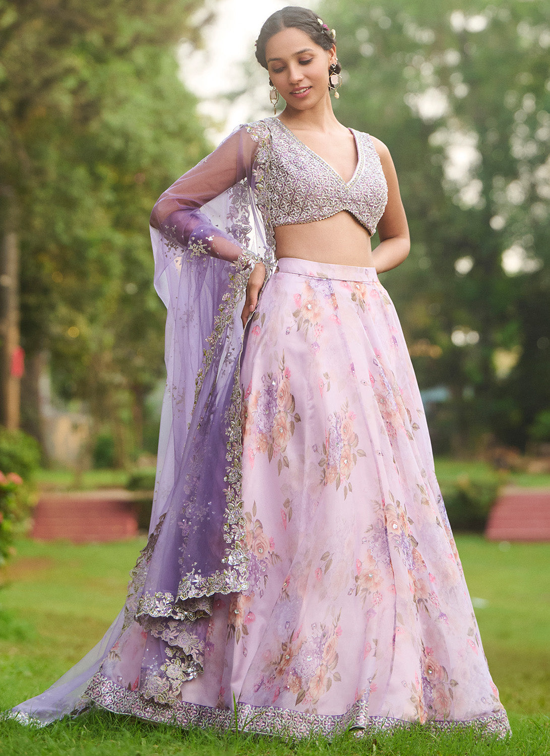 Dusty Purple Floral Embroidered Lehenga