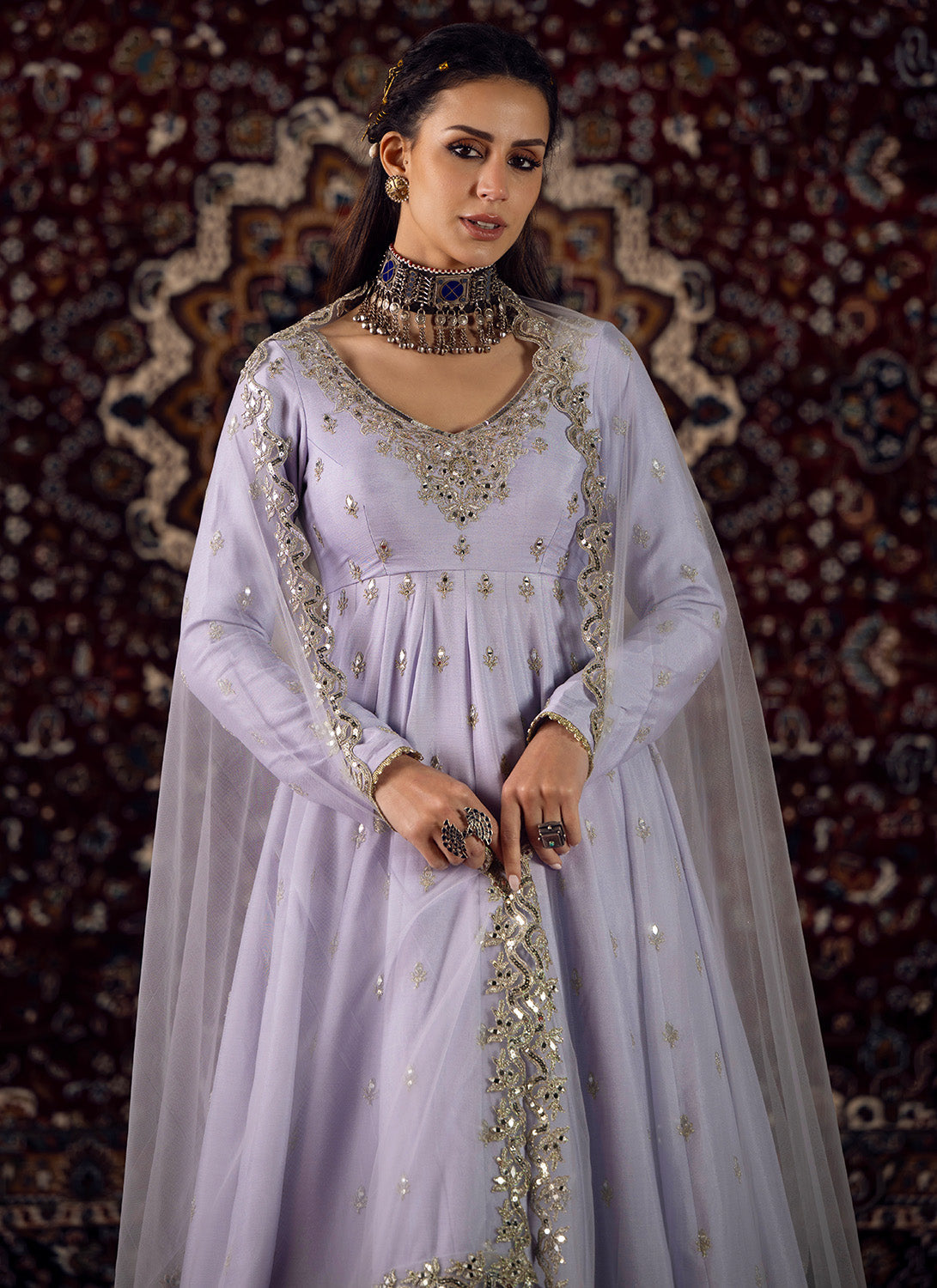 Soft Lavender Embroidered Chiffon Anarkali