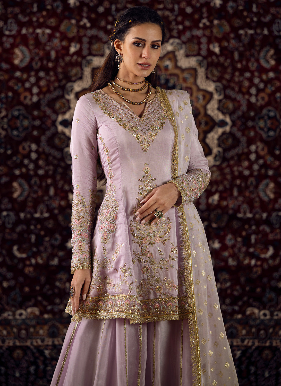 Lavender Embroidered Silk Sharara Suit